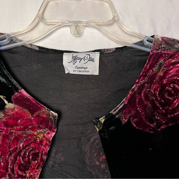 Jeffrey & Dara Evenings by Tom Barr | Vtg Sparkly Floral Velvet Cardigan, Large - Picture 4 of 6